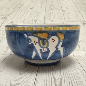 Vietri Solimene Campagna Blue Yellow Horse Cavallo Soup Cereal Bowl 5.25"